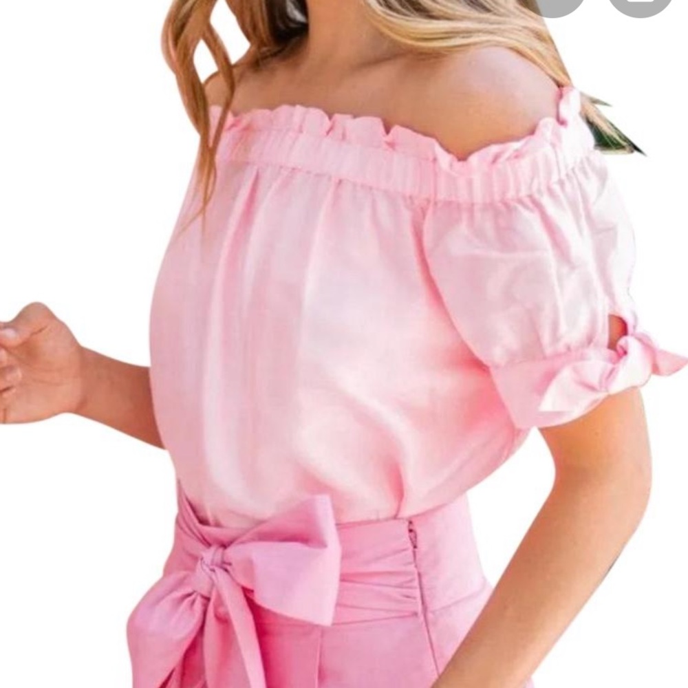 J. Crew pink ruffle off the shoulder silk top